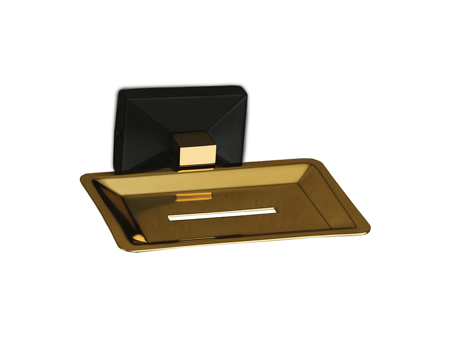 Gold-Plated Brass Soap Dish with Black Wall Mount
