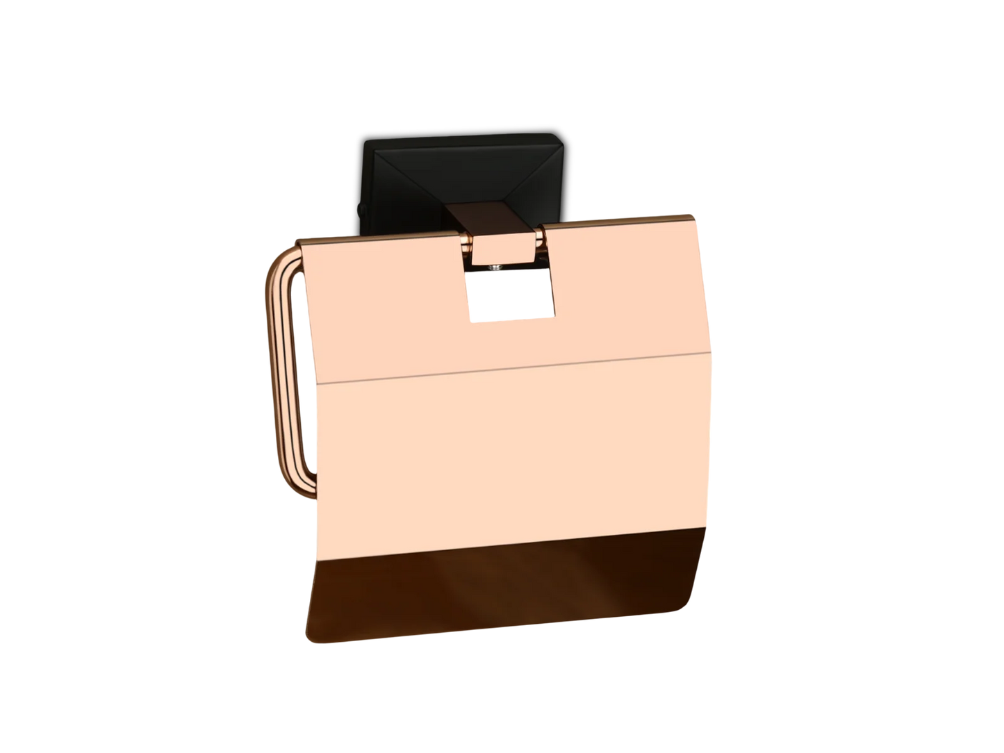 Rose Gold Toilet Paper Holder with Protective Cover – Black Base