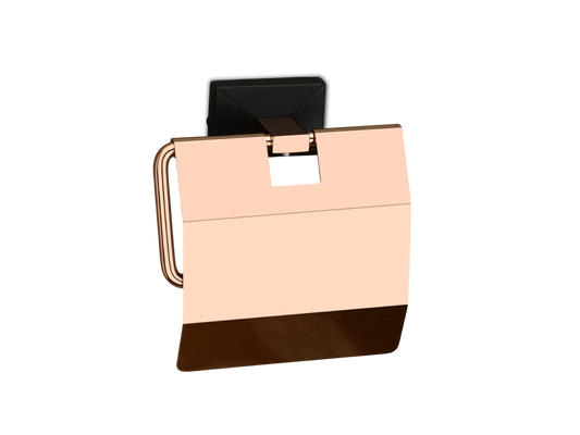 Rose Gold Toilet Paper Holder with Protective Cover – Black Base
