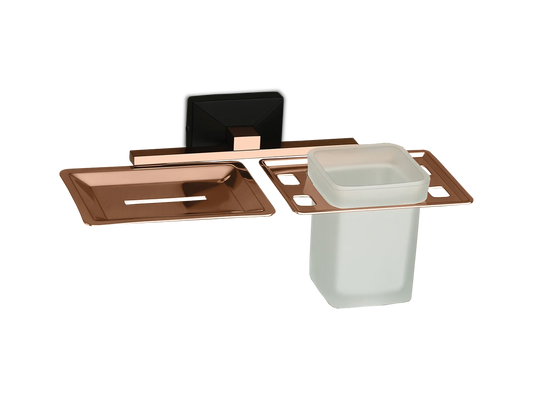 Soap Dish & Tumbler Holder – Rose Gold with Black Base