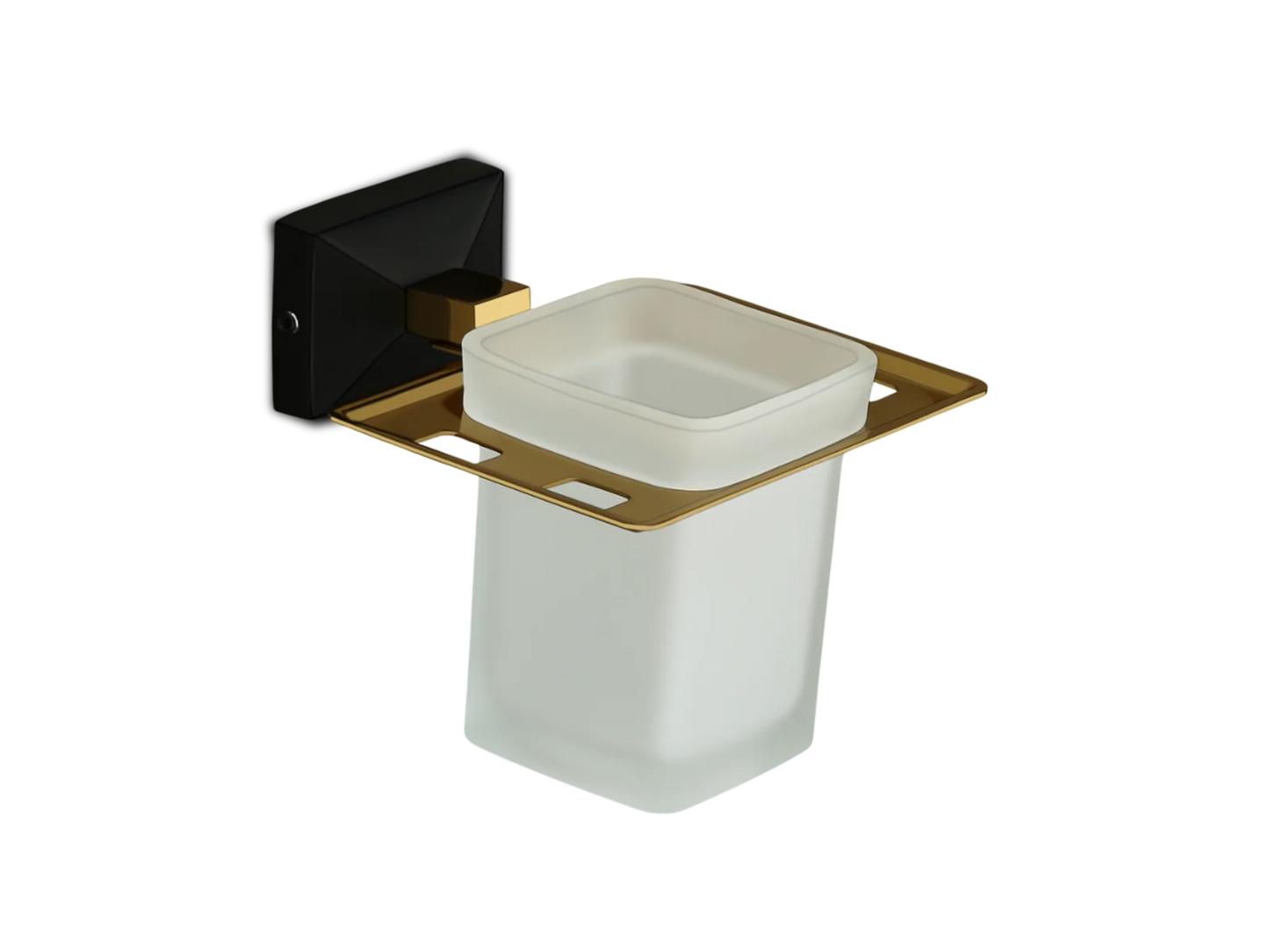 Wall-Mounted Toothbrush & Tumbler Holder – Black & Gold Finish"