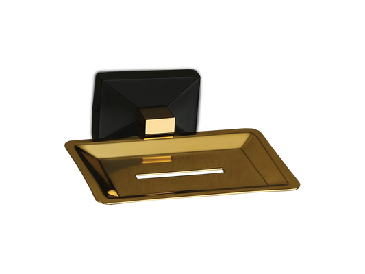 Gold-Plated Brass Soap Dish with Black Wall Mount