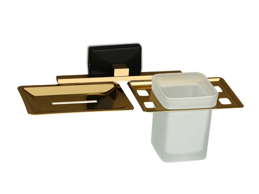 Luxury Black & Gold Wall-Mounted Toothbrush Holder with Soap Dish