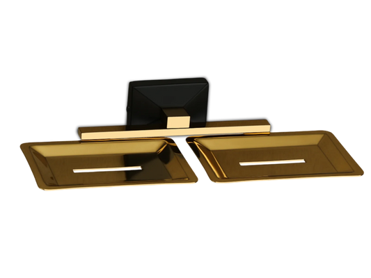Double Soap Dish Holder - Gold & Black Wall-Mounted
