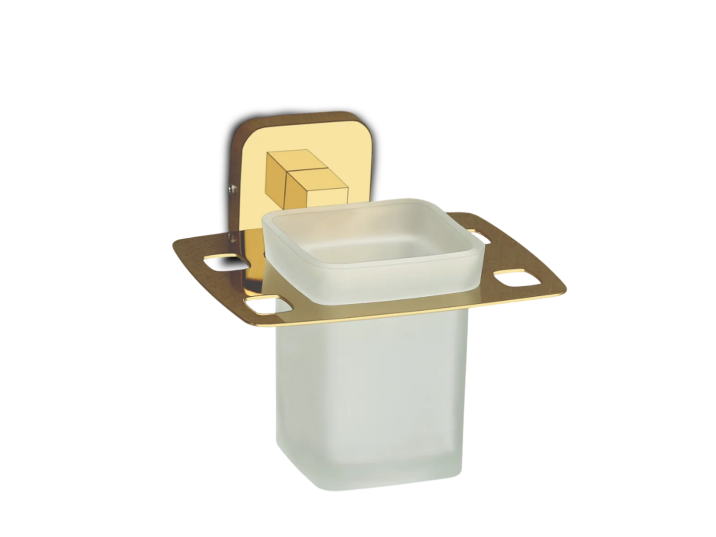 Wall-Mounted Tumbler Holder with Frosted Glass – Gold Finish