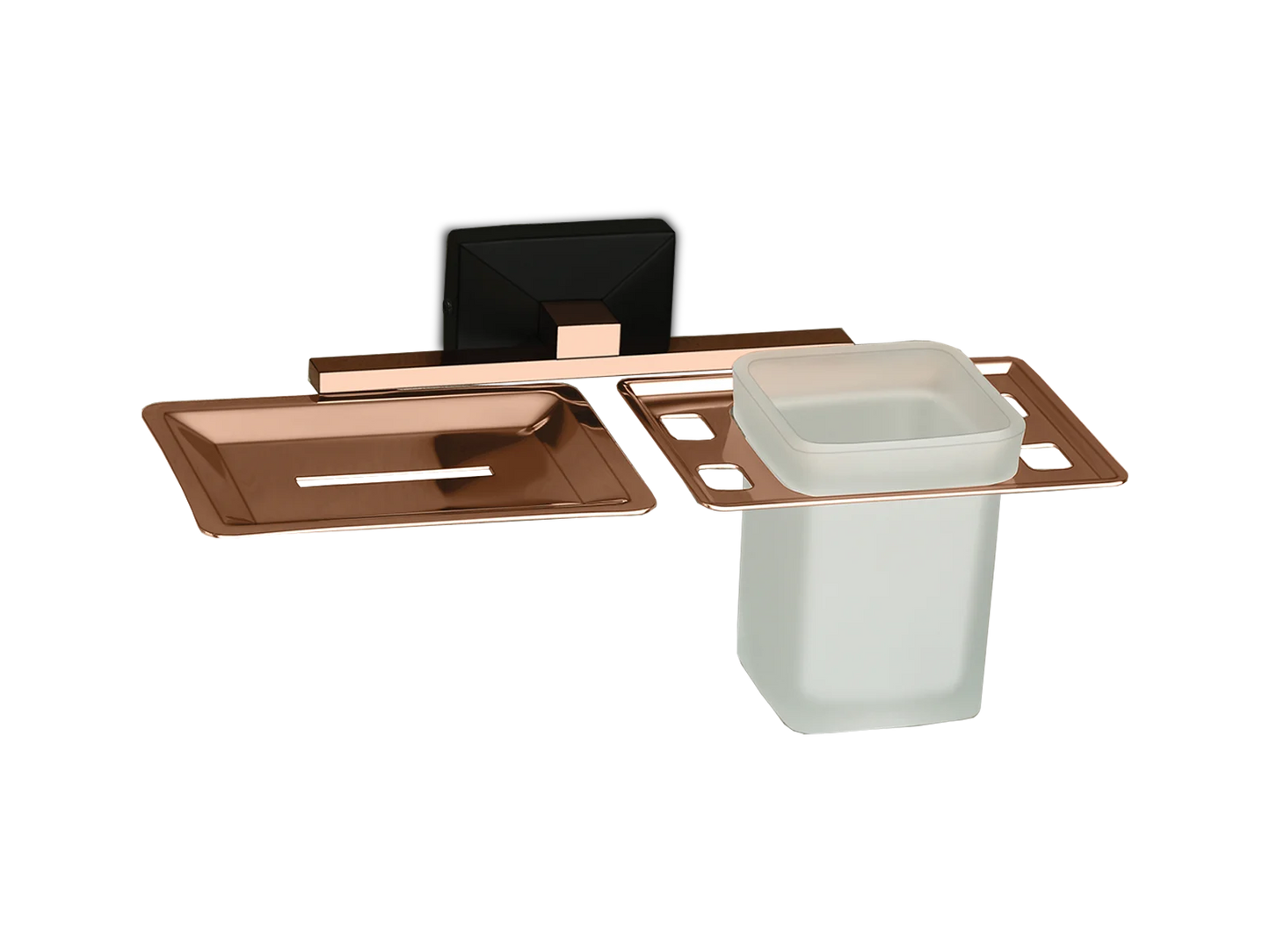 Soap Dish & Tumbler Holder – Rose Gold with Black Base