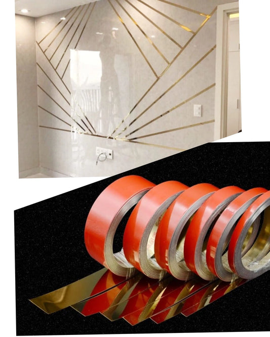 10mm Golden Strips for Wall, 50 Meters Golden Tape for Wall Decoration, Mildewproof and Waterproof, Self Adhesive Tiles Stickers for Floor, Gold Tape Trim Strip for Ceiling Floor Cabinet Tile Edge Moulding